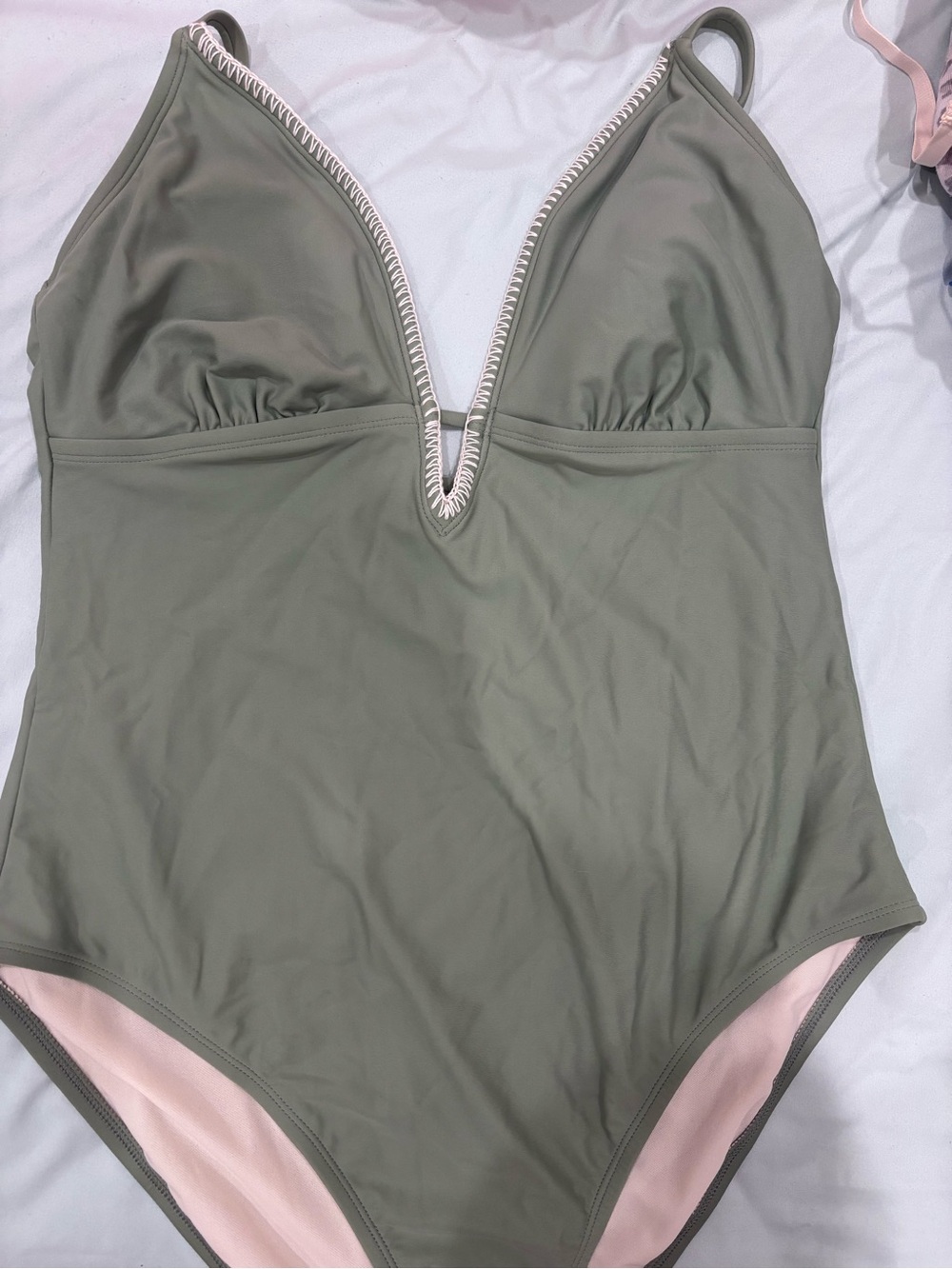 Kona Sol Olive Green Deep V One-Piece Swimsuit